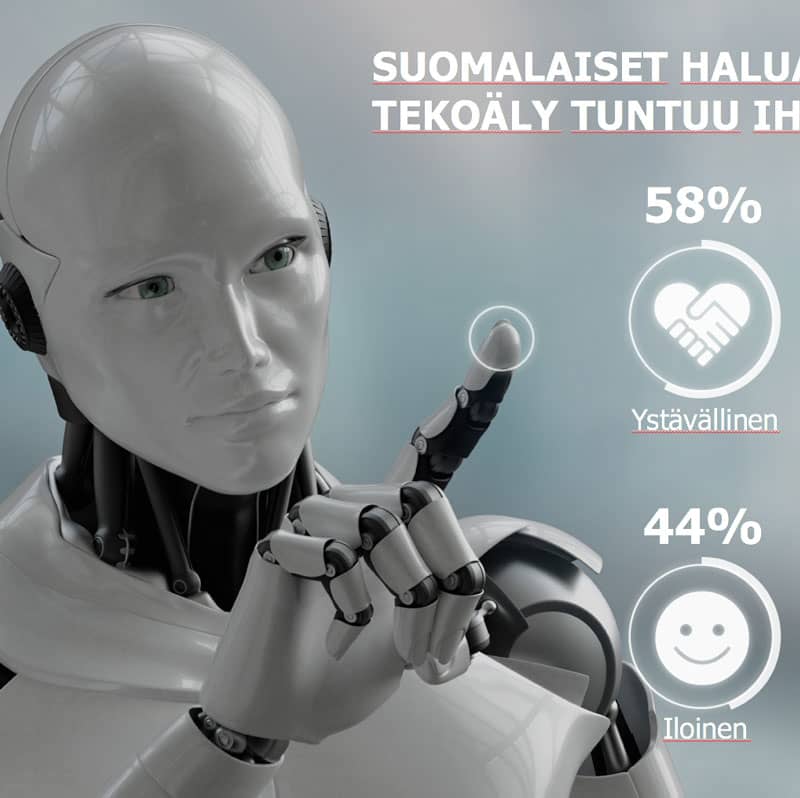 Kansikuva Tekoäly Suomessa -tutkimukselle. Kuvassa robottihahmo.